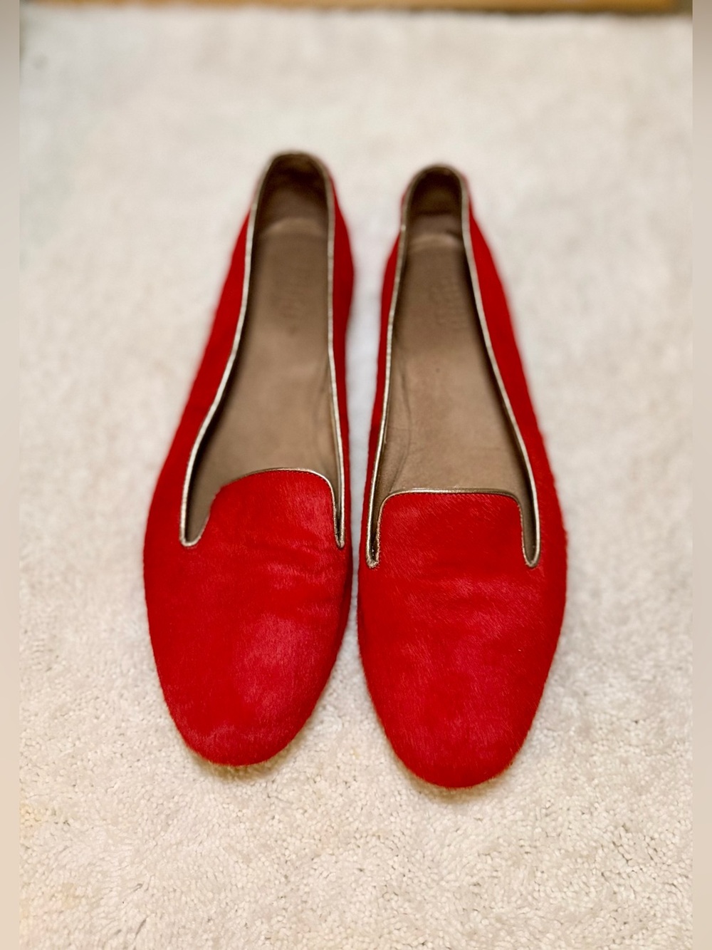Barneys New York Co-Op Red Calf Hair Smoking Flats EU 37.5 Made in Italy
